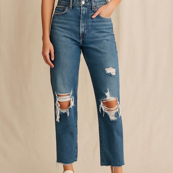 Abercrombie & Fitch Jeans Womens 27 High Rise Curve Love Mom Raw Button Front - Picture 2 of 7